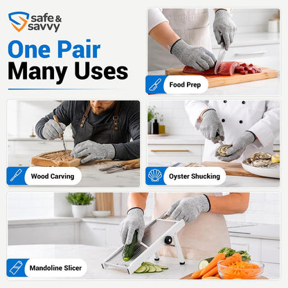 Cut Resistant Gloves Food Grade, ANSI A5 Kitchen Safety Gloves for Meat Cutting, Mandoline Slicer, Oyster Shucking, Wood Carving, Fish Fillet & Butcher, Grey (Large)