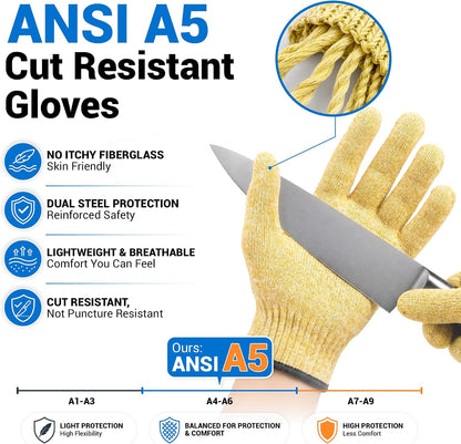 Cut Resistant Gloves Food Grade, ANSI A5 Kitchen Safety Gloves for Meat Cutting, Mandoline Slicer, Oyster Shucking, Wood Carving, Fish Fillet & Butcher, Grey (Large)