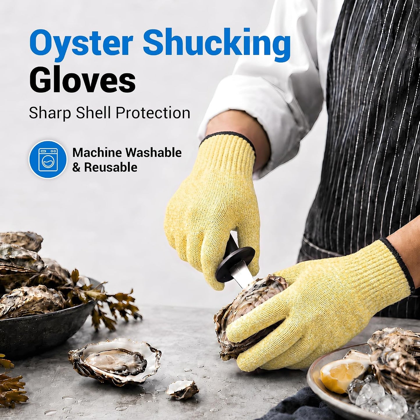 Cut Resistant Gloves Food Grade, ANSI A5 Kitchen Safety Gloves for Meat Cutting, Mandoline Slicer, Oyster Shucking, Wood Carving, Fish Fillet & Butcher, Grey (Large)