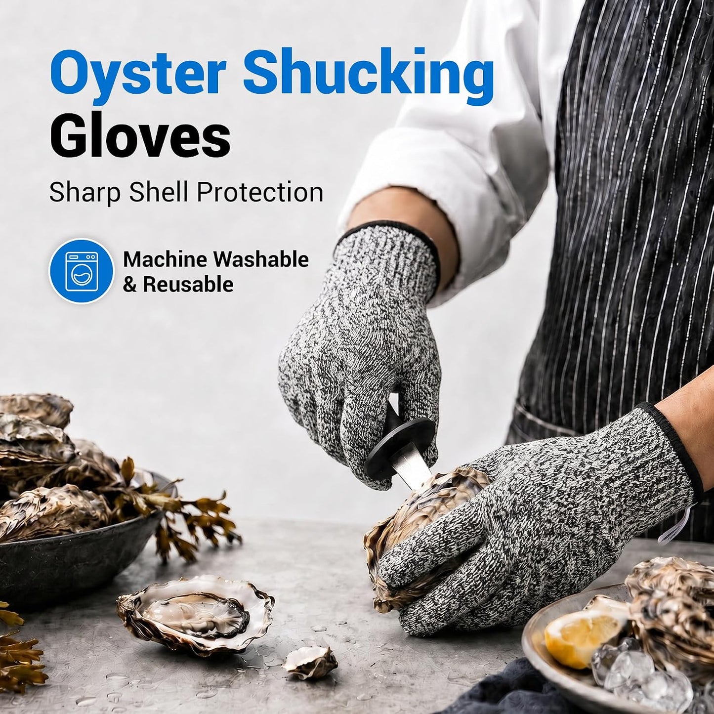 Cut Resistant Gloves Food Grade, ANSI A5 Kitchen Safety Gloves for Meat Cutting, Mandoline Slicer, Oyster Shucking, Wood Carving, Fish Fillet & Butcher, Grey (Large)