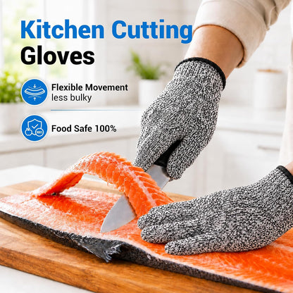 Cut Resistant Gloves Food Grade, ANSI A5 Kitchen Safety Gloves for Meat Cutting, Mandoline Slicer, Oyster Shucking, Wood Carving, Fish Fillet & Butcher, Grey (Large)