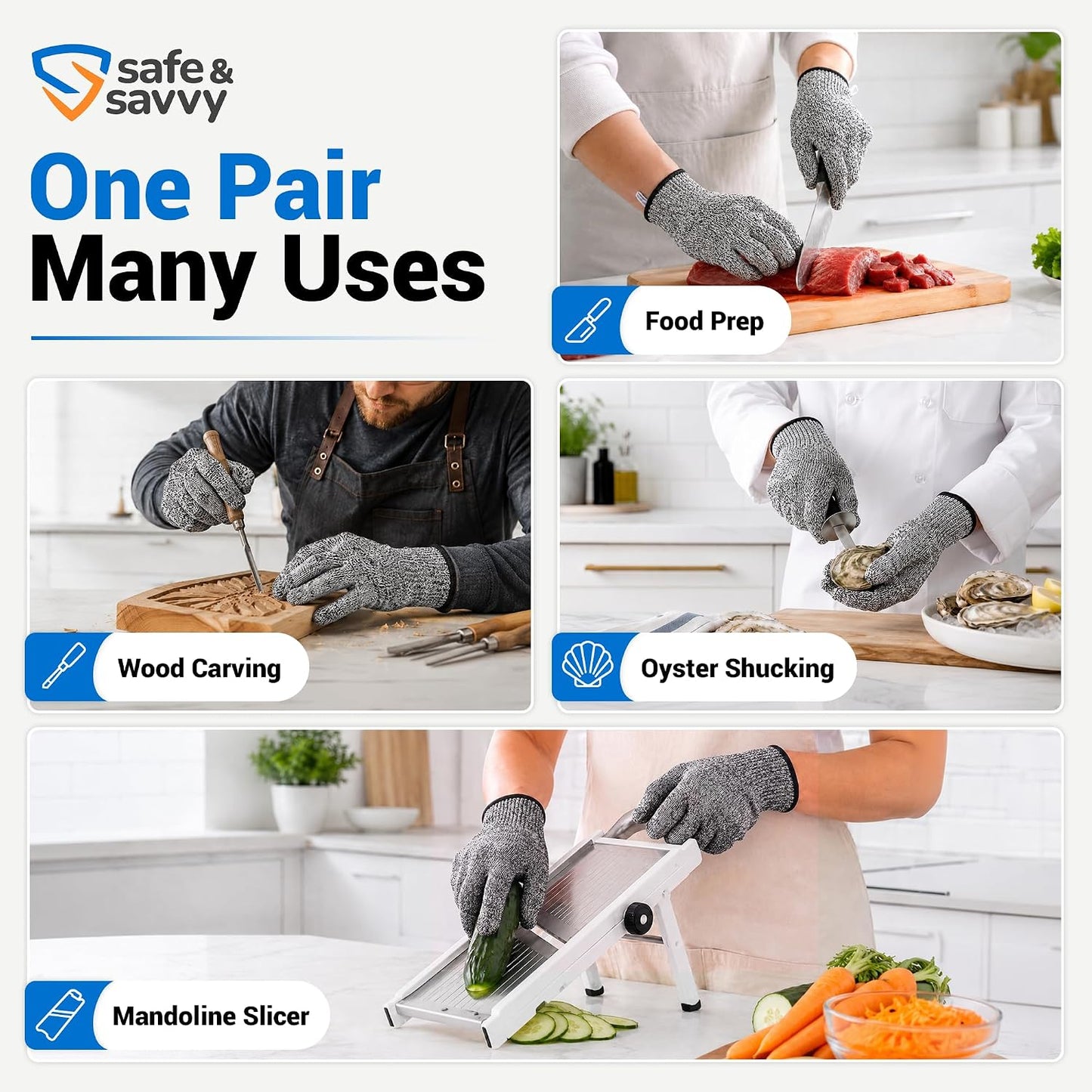 Cut Resistant Gloves Food Grade, ANSI A5 Kitchen Safety Gloves for Meat Cutting, Mandoline Slicer, Oyster Shucking, Wood Carving, Fish Fillet & Butcher, Grey (Large)
