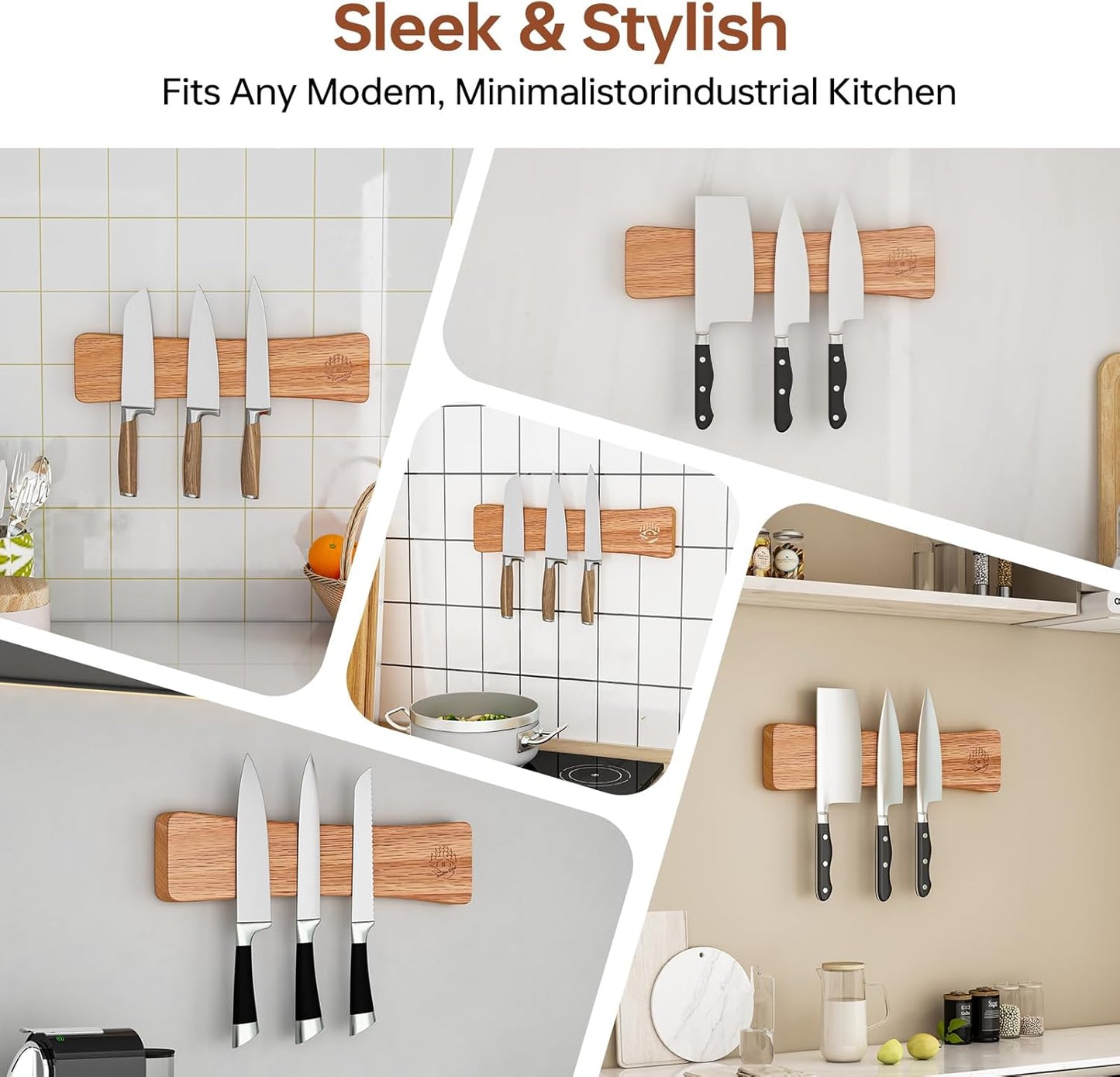 Knife Magnetic Strip, 10 Inch Solid Oak Magnetic Knife Holder for Wall with N52 Super Strong Magnets, Premium Magnetic Knife Strip Organizer for Kitchen Knives & Tools-Renter Friendly