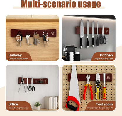 Knife Magnetic Strip, 10 Inch Solid Oak Magnetic Knife Holder for Wall with N52 Super Strong Magnets, Premium Magnetic Knife Strip Organizer for Kitchen Knives & Tools-Renter Friendly