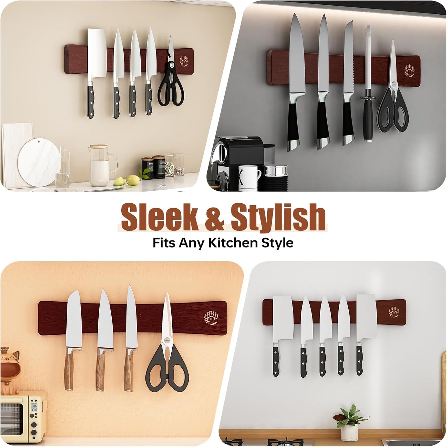 Knife Magnetic Strip, 10 Inch Solid Oak Magnetic Knife Holder for Wall with N52 Super Strong Magnets, Premium Magnetic Knife Strip Organizer for Kitchen Knives & Tools-Renter Friendly