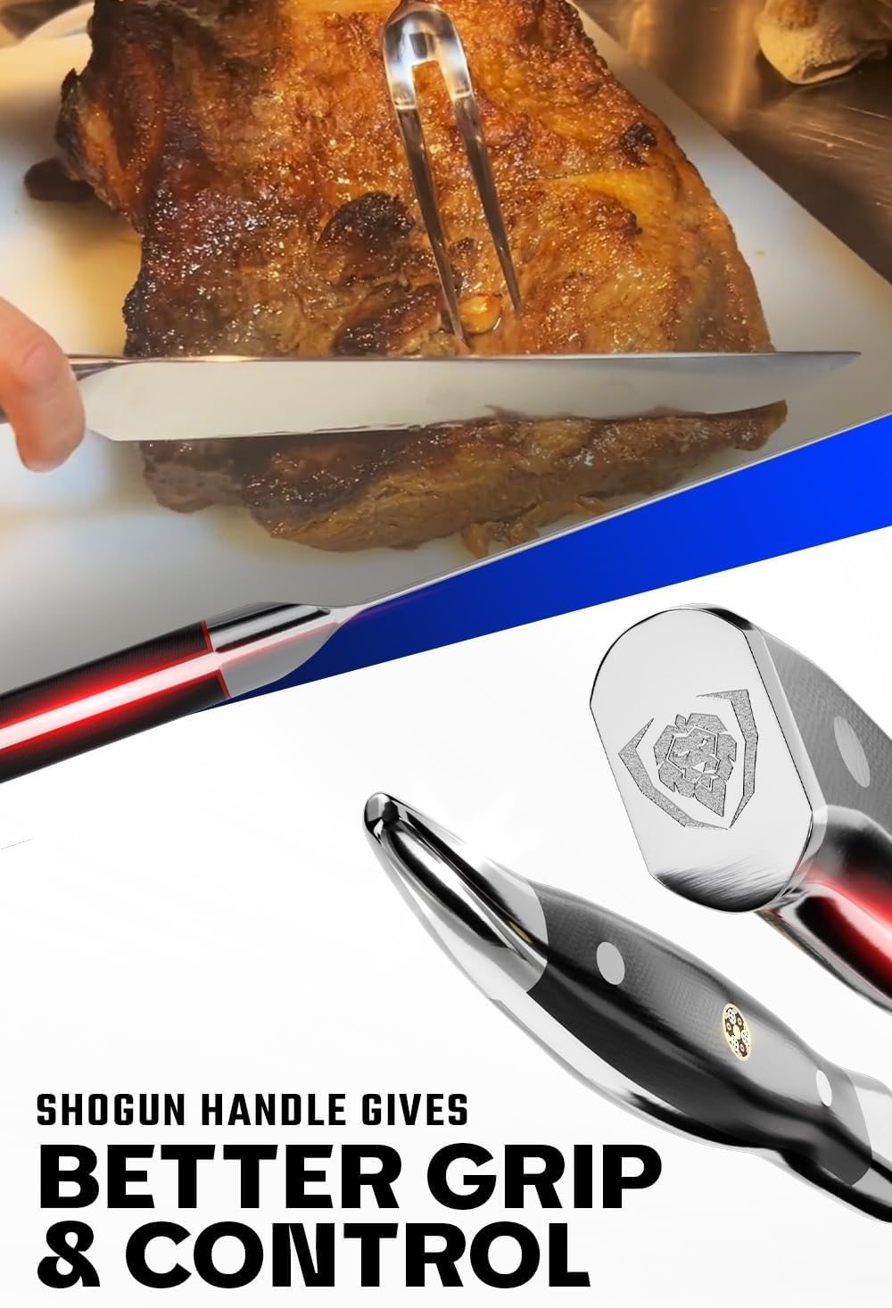 Carving Set — Slicing Knife & Meat Fork — AUS-10V Japanese Steel, 62+ HRC — For Holiday Roast Carving, BBQ Brisket & Whole-Bird Service — G10 Handles, Sheaths, Shogun ELITE, customer support