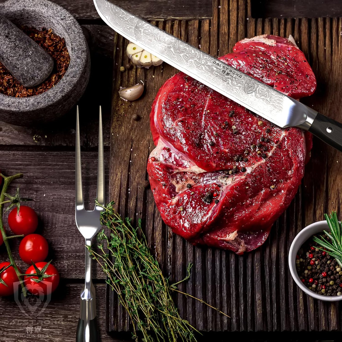 Carving Set — Slicing Knife & Meat Fork — AUS-10V Japanese Steel, 62+ HRC — For Holiday Roast Carving, BBQ Brisket & Whole-Bird Service — G10 Handles, Sheaths, Shogun ELITE, customer support