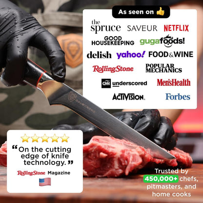 Carving Set — Slicing Knife & Meat Fork — AUS-10V Japanese Steel, 62+ HRC — For Holiday Roast Carving, BBQ Brisket & Whole-Bird Service — G10 Handles, Sheaths, Shogun ELITE, customer support