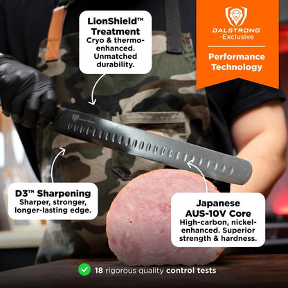Carving Set — Slicing Knife & Meat Fork — AUS-10V Japanese Steel, 62+ HRC — For Holiday Roast Carving, BBQ Brisket & Whole-Bird Service — G10 Handles, Sheaths, Shogun ELITE, customer support