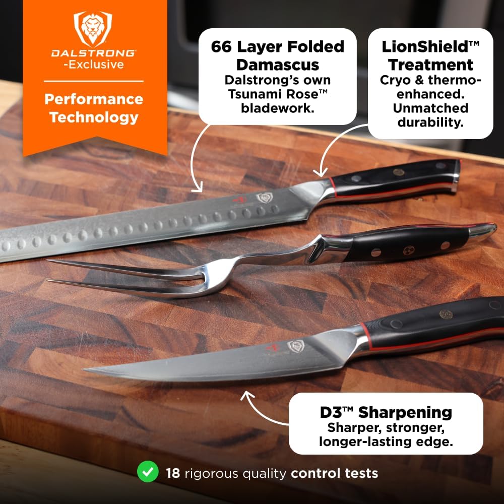 Carving Set — Slicing Knife & Meat Fork — AUS-10V Japanese Steel, 62+ HRC — For Holiday Roast Carving, BBQ Brisket & Whole-Bird Service — G10 Handles, Sheaths, Shogun ELITE, customer support