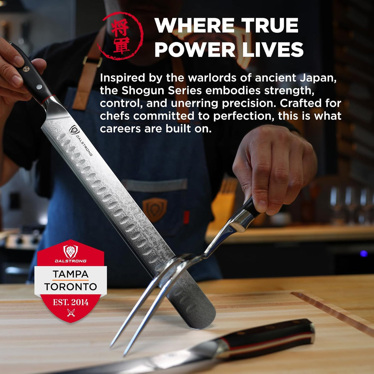 Carving Set — Slicing Knife & Meat Fork — AUS-10V Japanese Steel, 62+ HRC — For Holiday Roast Carving, BBQ Brisket & Whole-Bird Service — G10 Handles, Sheaths, Shogun ELITE, customer support