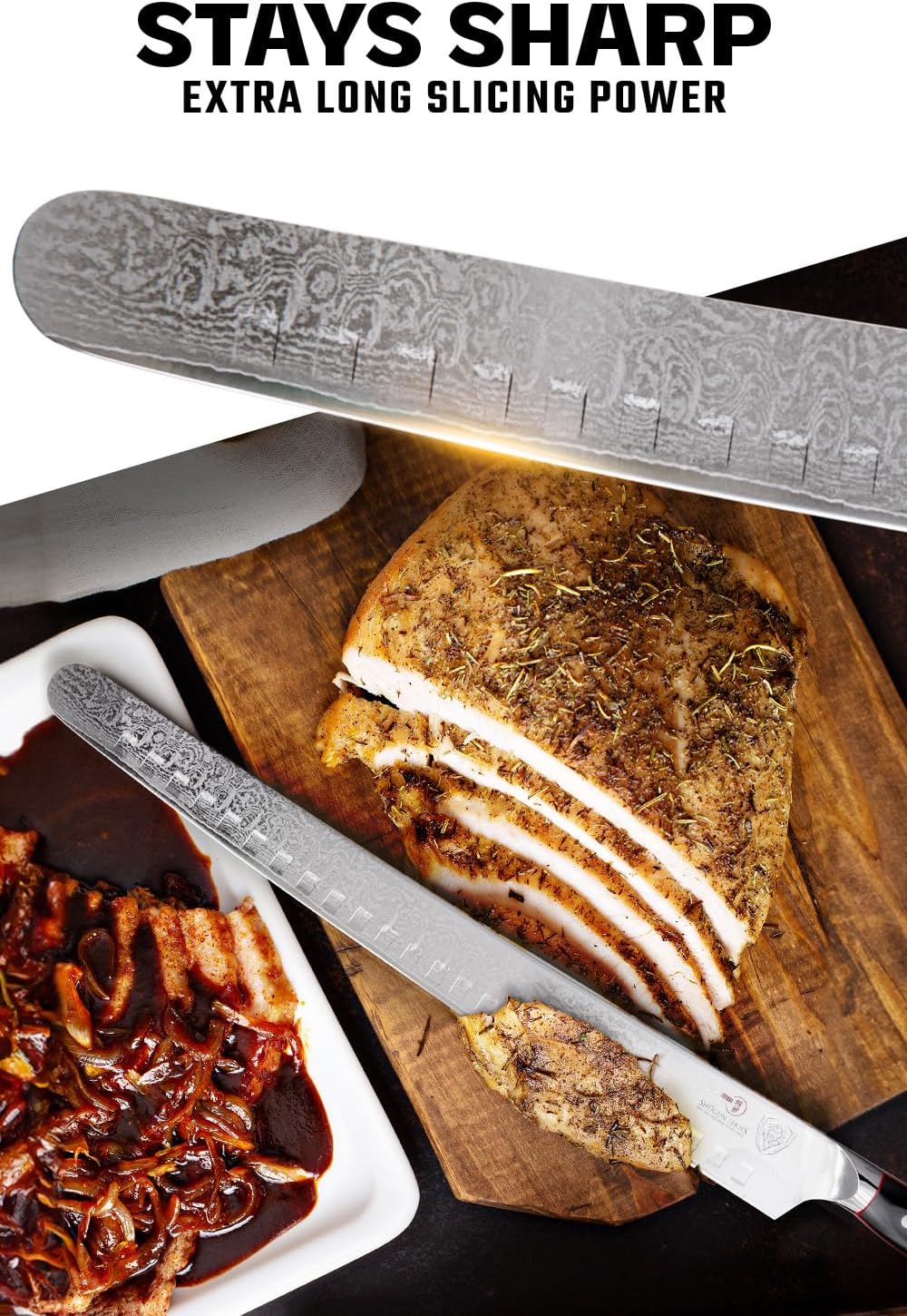 Carving Set — Slicing Knife & Meat Fork — AUS-10V Japanese Steel, 62+ HRC — For Holiday Roast Carving, BBQ Brisket & Whole-Bird Service — G10 Handles, Sheaths, Shogun ELITE, customer support