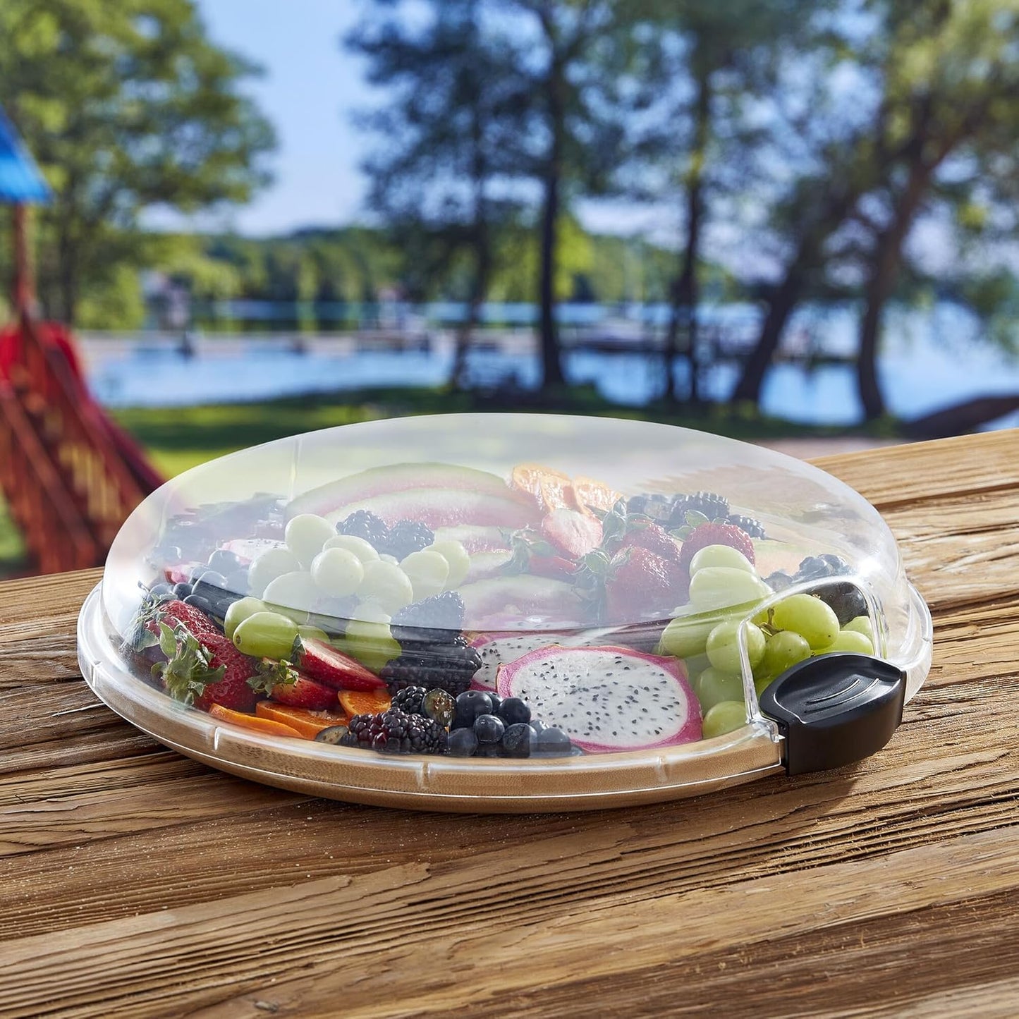 Build-a-Board Cutting Board with Single Compartment and Clear Locking Lid for Charcuterie, Snacks, and More, Bamboo