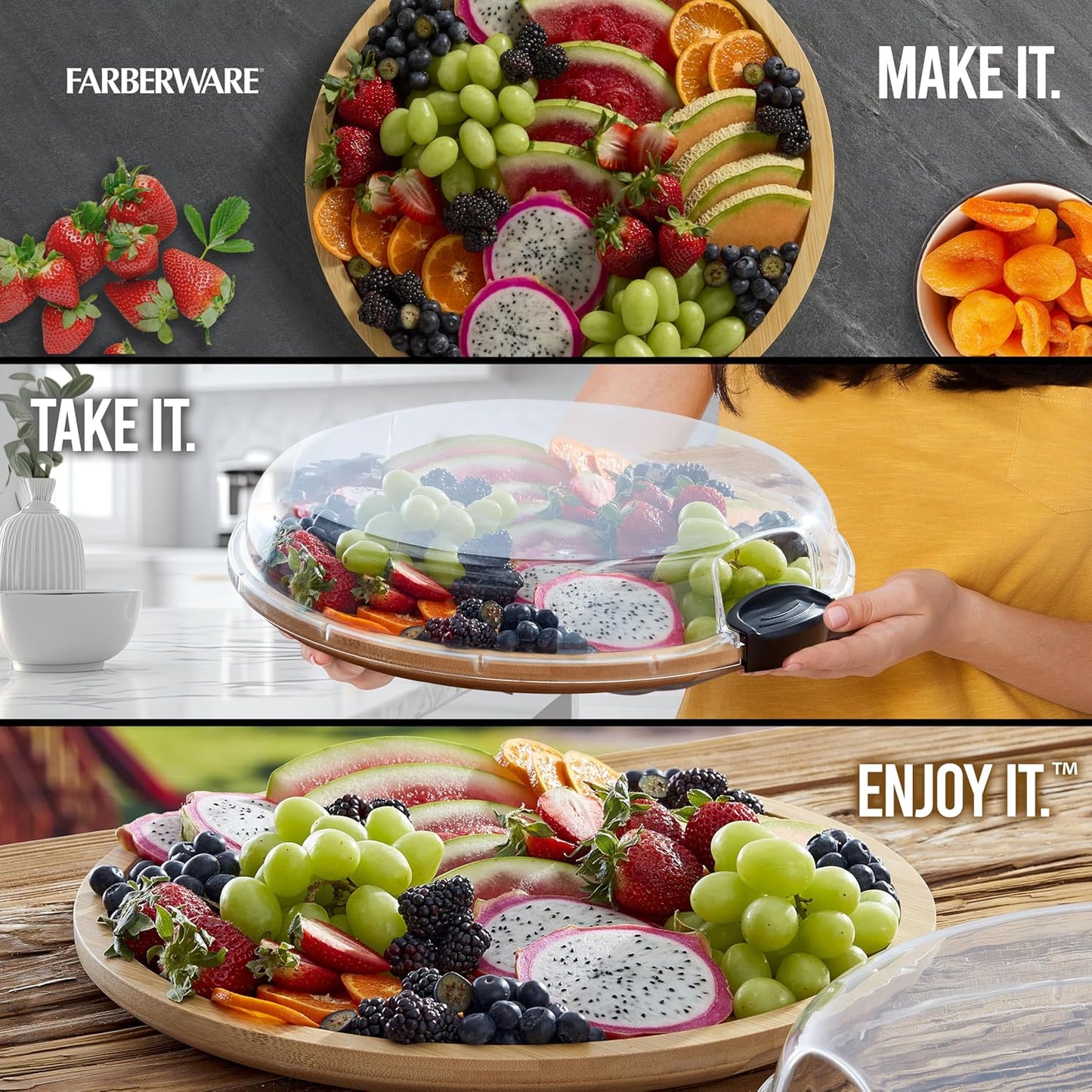 Build-a-Board Cutting Board with Single Compartment and Clear Locking Lid for Charcuterie, Snacks, and More, Bamboo