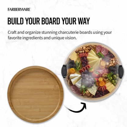 Build-a-Board Cutting Board with Single Compartment and Clear Locking Lid for Charcuterie, Snacks, and More, Bamboo