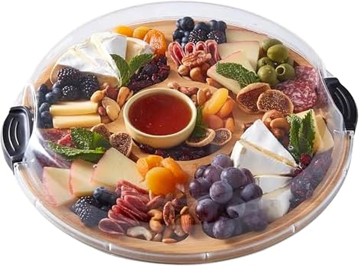 Build-a-Board Cutting Board with Single Compartment and Clear Locking Lid for Charcuterie, Snacks, and More, Bamboo
