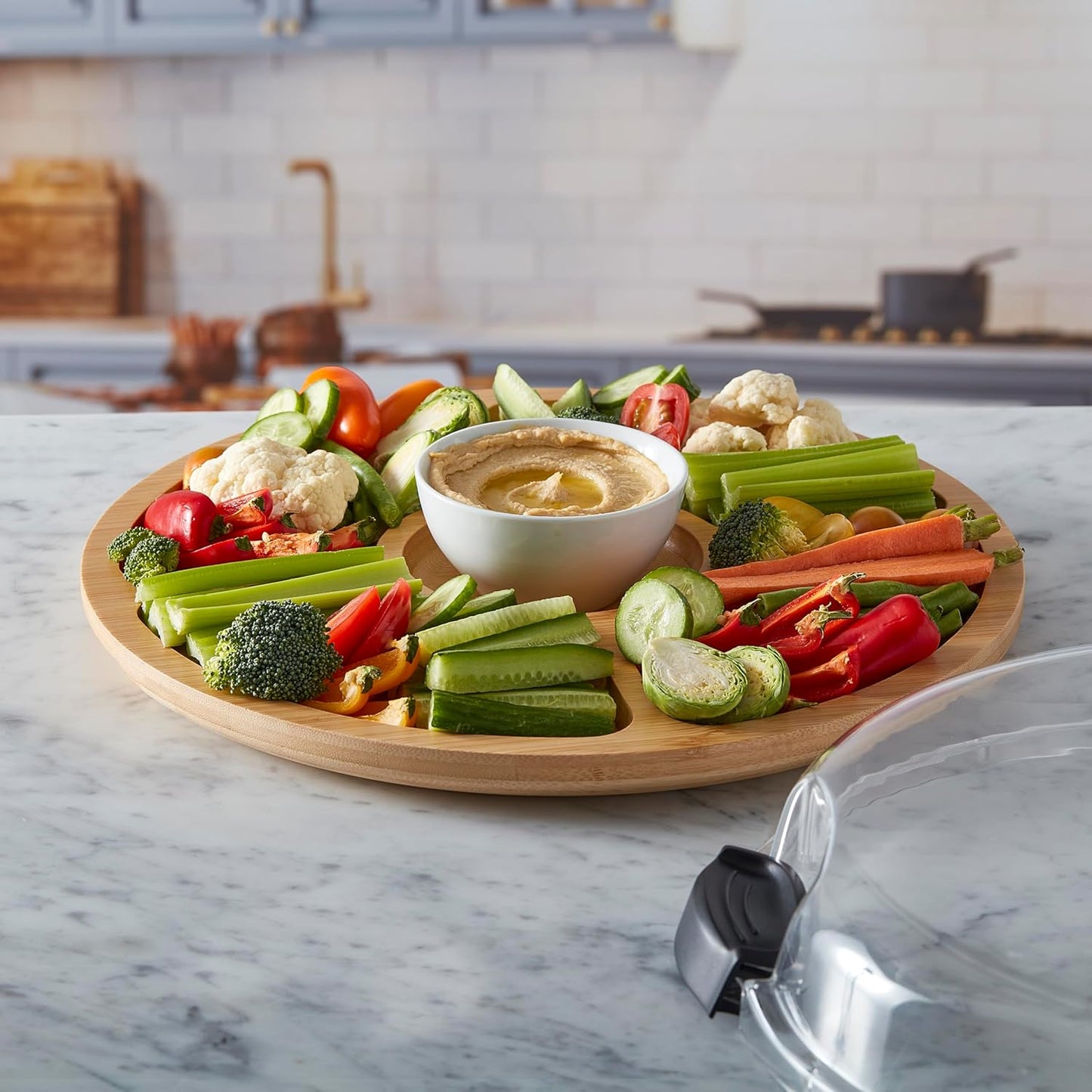 Build-a-Board Cutting Board with Single Compartment and Clear Locking Lid for Charcuterie, Snacks, and More, Bamboo