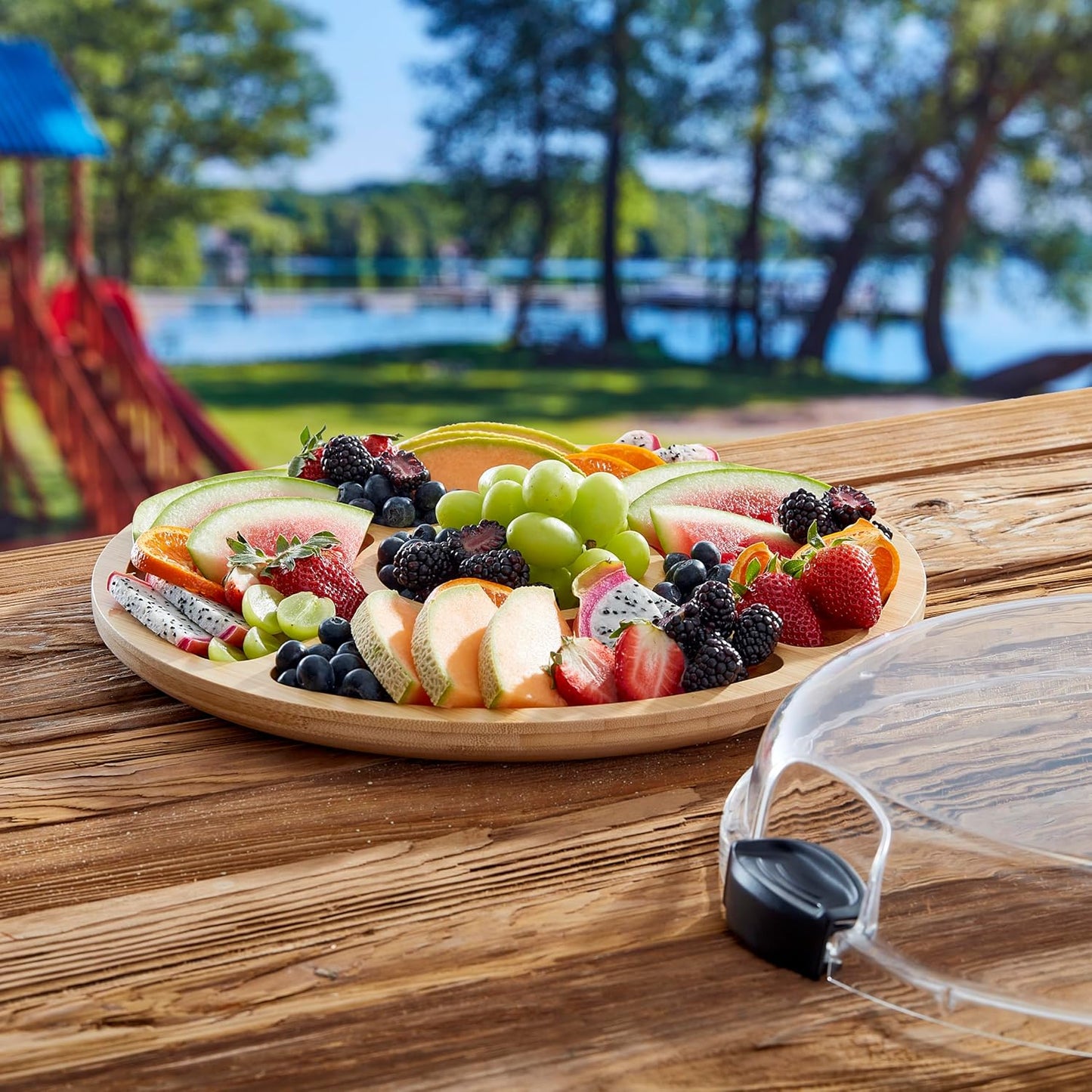 Build-a-Board Cutting Board with Single Compartment and Clear Locking Lid for Charcuterie, Snacks, and More, Bamboo