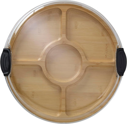 Build-a-Board Cutting Board with Single Compartment and Clear Locking Lid for Charcuterie, Snacks, and More, Bamboo