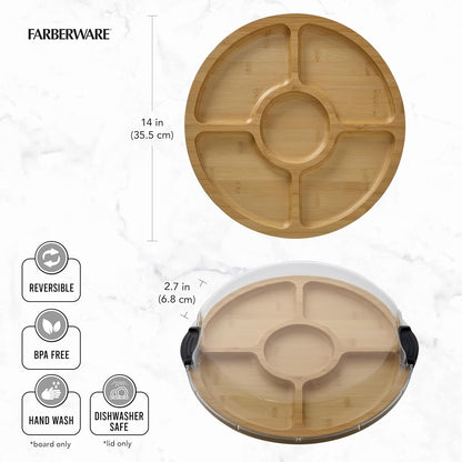 Build-a-Board Cutting Board with Single Compartment and Clear Locking Lid for Charcuterie, Snacks, and More, Bamboo