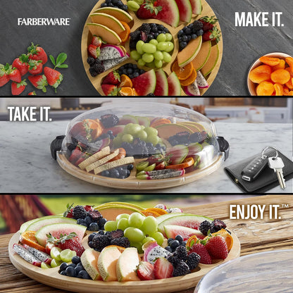 Build-a-Board Cutting Board with Single Compartment and Clear Locking Lid for Charcuterie, Snacks, and More, Bamboo