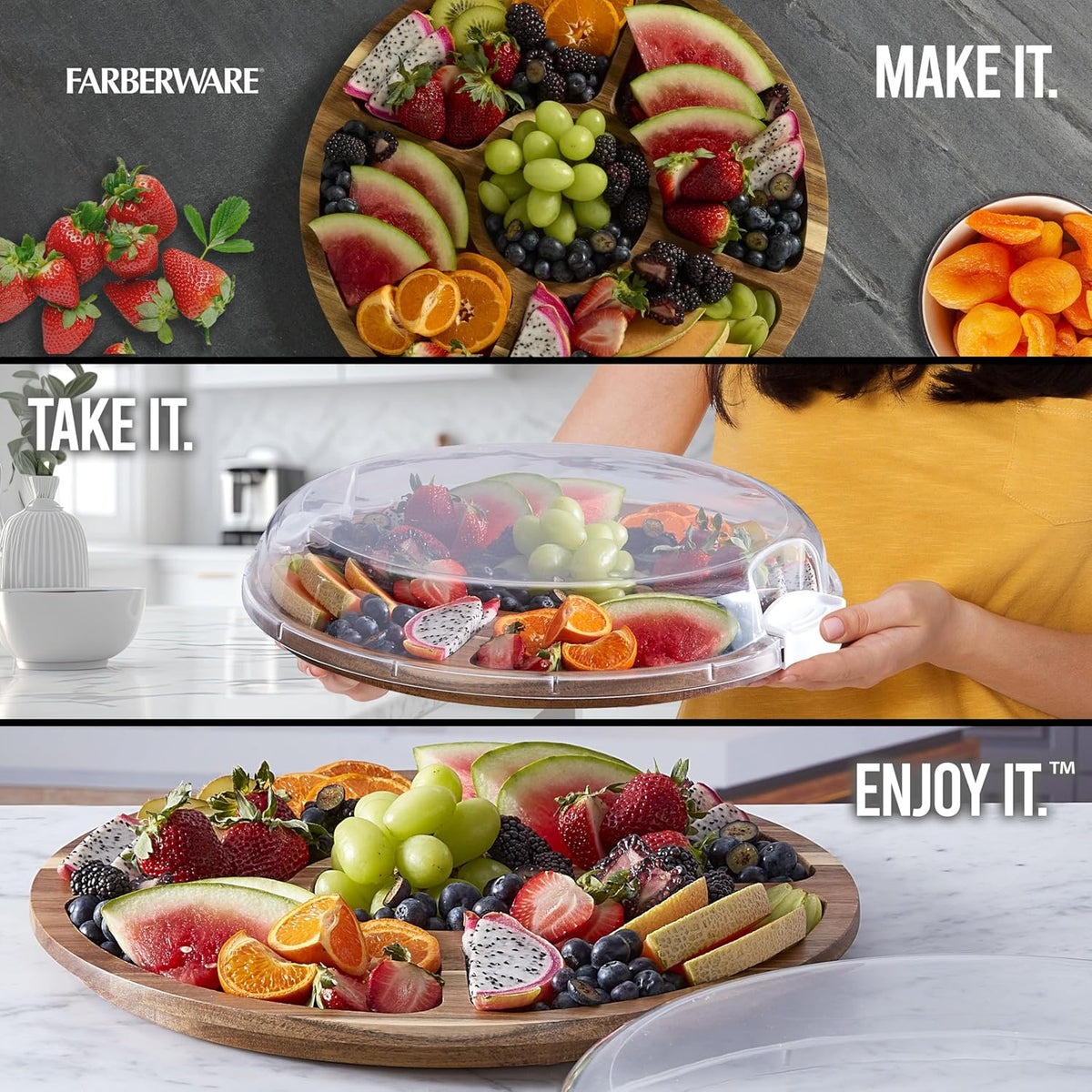 Build-a-Board Cutting Board with Single Compartment and Clear Locking Lid for Charcuterie, Snacks, and More, Bamboo