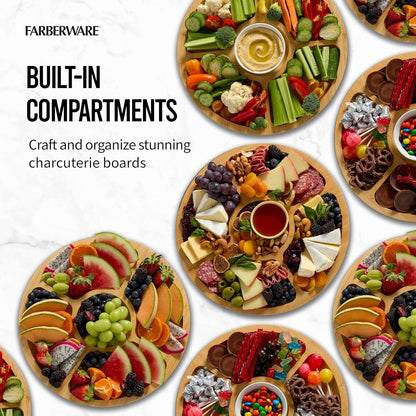 Build-a-Board Cutting Board with Single Compartment and Clear Locking Lid for Charcuterie, Snacks, and More, Bamboo