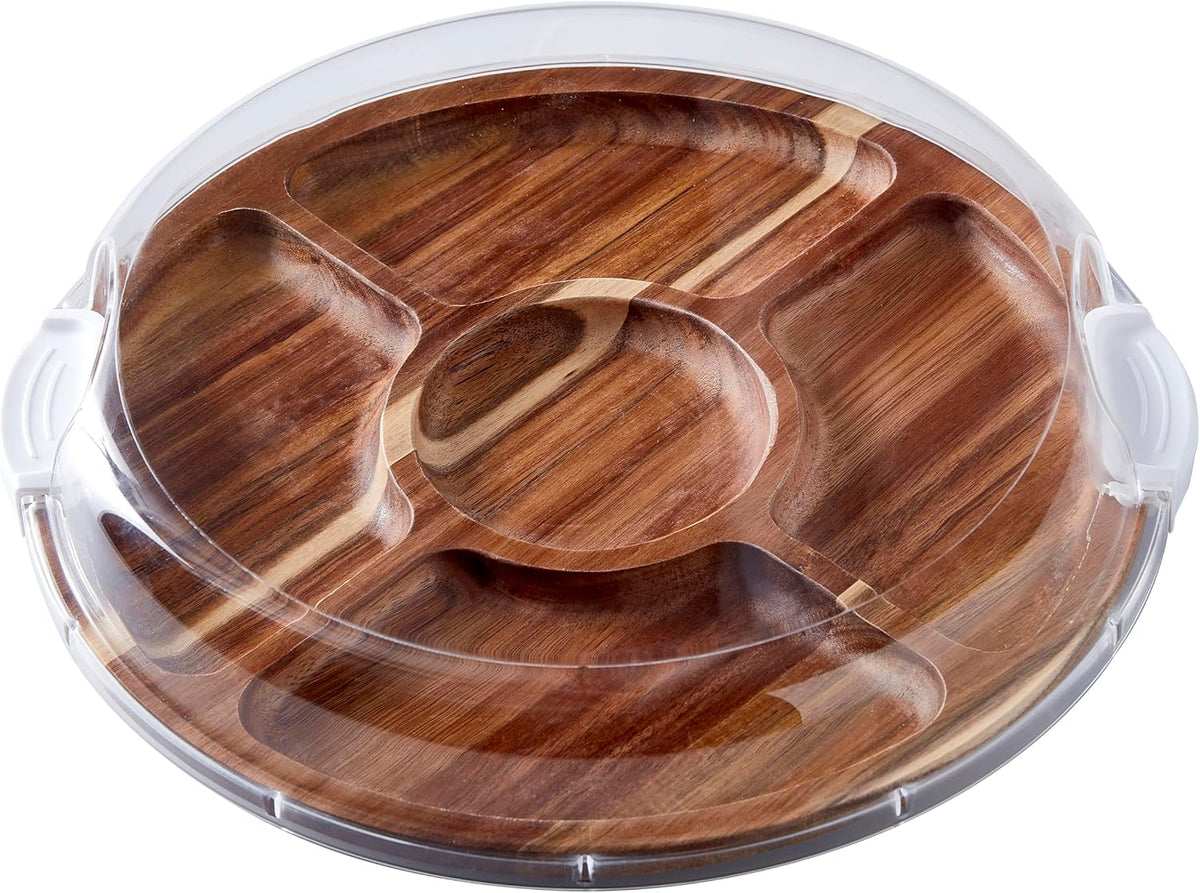 Build-a-Board Cutting Board with Single Compartment and Clear Locking Lid for Charcuterie, Snacks, and More, Bamboo