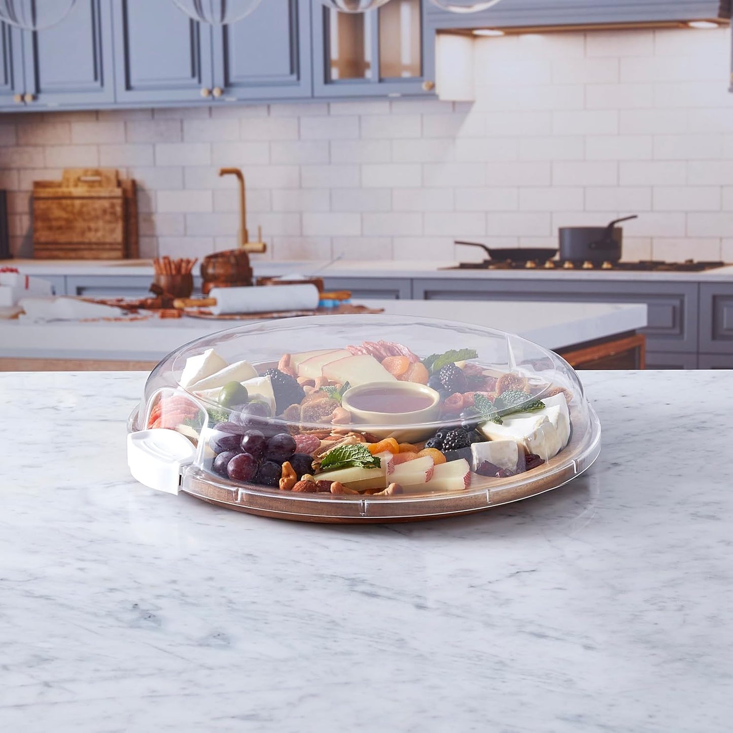 Build-a-Board Cutting Board with Single Compartment and Clear Locking Lid for Charcuterie, Snacks, and More, Bamboo