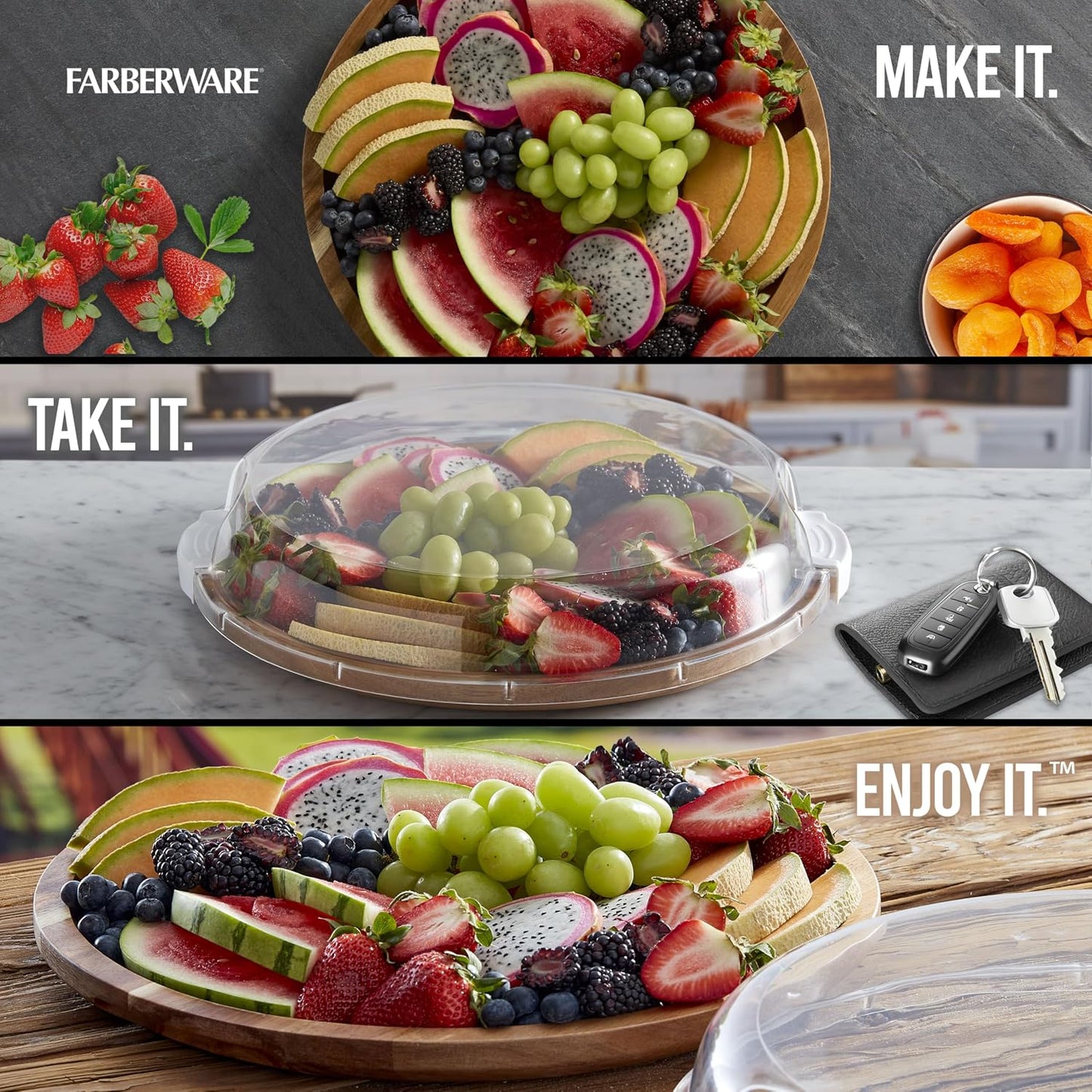 Build-a-Board Cutting Board with Single Compartment and Clear Locking Lid for Charcuterie, Snacks, and More, Bamboo