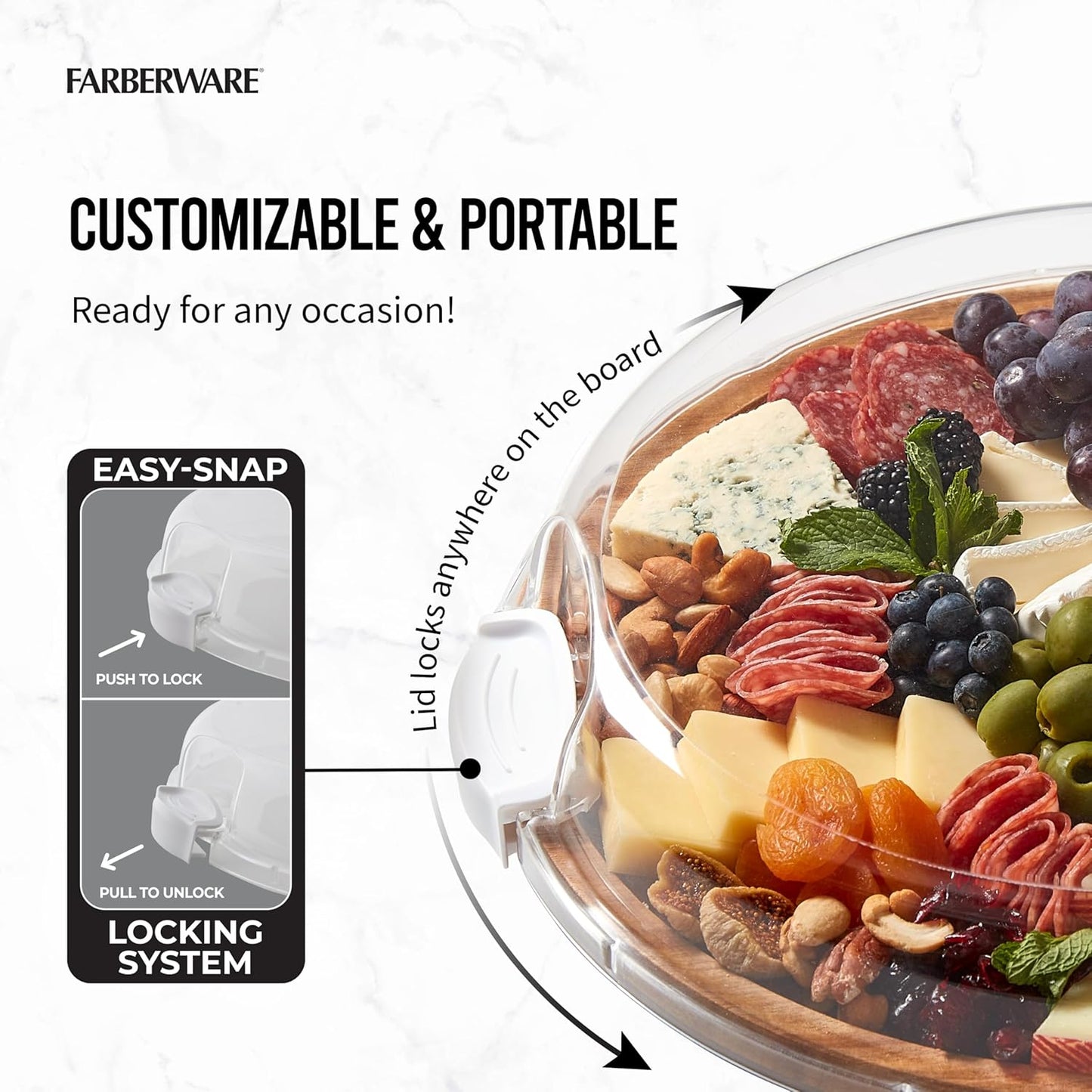 Build-a-Board Cutting Board with Single Compartment and Clear Locking Lid for Charcuterie, Snacks, and More, Bamboo