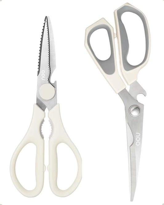 Kitchen Scissors Set - Heavy Duty Stainless Steel All Purpose Shears 2-Pack, Comfort Grip Handles & Protective Sheath, Dishwasher Safe