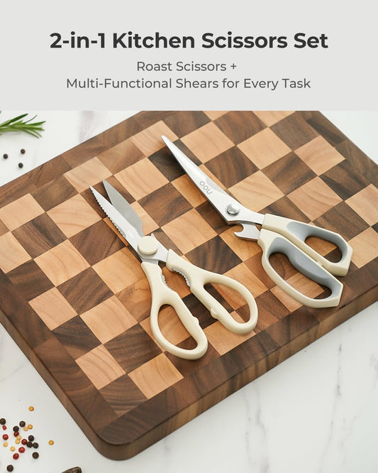 Kitchen Scissors Set - Heavy Duty Stainless Steel All Purpose Shears 2-Pack, Comfort Grip Handles & Protective Sheath, Dishwasher Safe