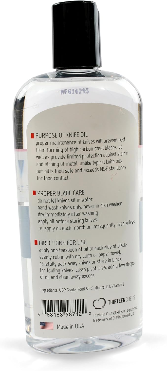 Knife and Honing Oil 12oz - Food Safe, Protects Carbon Steel Knives, Sharpening Stone Ready, Made for Chefs