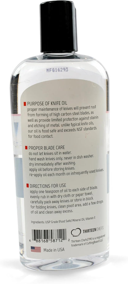 Knife and Honing Oil 12oz - Food Safe, Protects Carbon Steel Knives, Sharpening Stone Ready, Made for Chefs