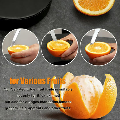Stainless Steel Fruit Knife Serrated Edge Pomelo Orange Peeler Citrus Peeling Tool for Grapefruit Lemon Kiwi Melon Lime Pitaya Kitchen Gadgets