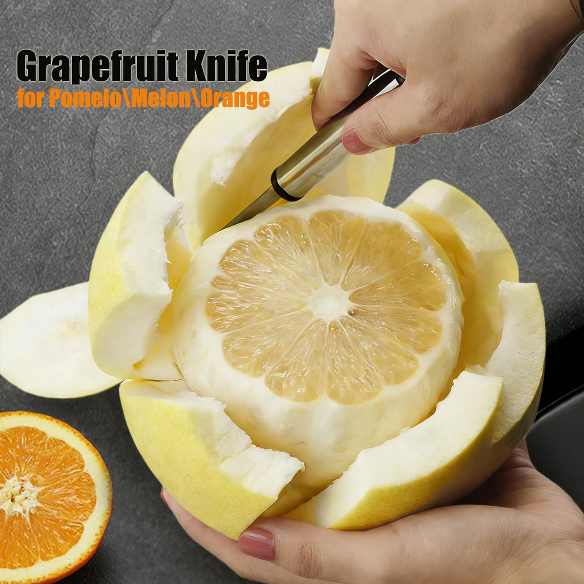 Stainless Steel Fruit Knife Serrated Edge Pomelo Orange Peeler Citrus Peeling Tool for Grapefruit Lemon Kiwi Melon Lime Pitaya Kitchen Gadgets