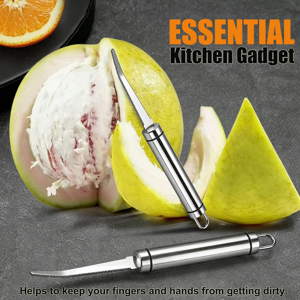 Stainless Steel Fruit Knife Serrated Edge Pomelo Orange Peeler Citrus Peeling Tool for Grapefruit Lemon Kiwi Melon Lime Pitaya Kitchen Gadgets