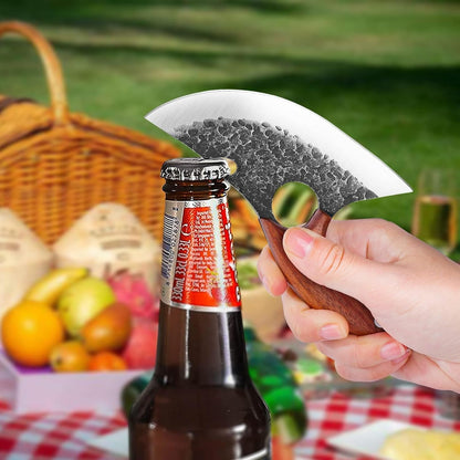 Huusk Japan Ulu Knife with Sheath - Knives for BBQ | Hand Forged Caveman Ultimo Knife, Full Tang Wooden Handle, Gift Box, for Vegetables, Fruit, Pizza