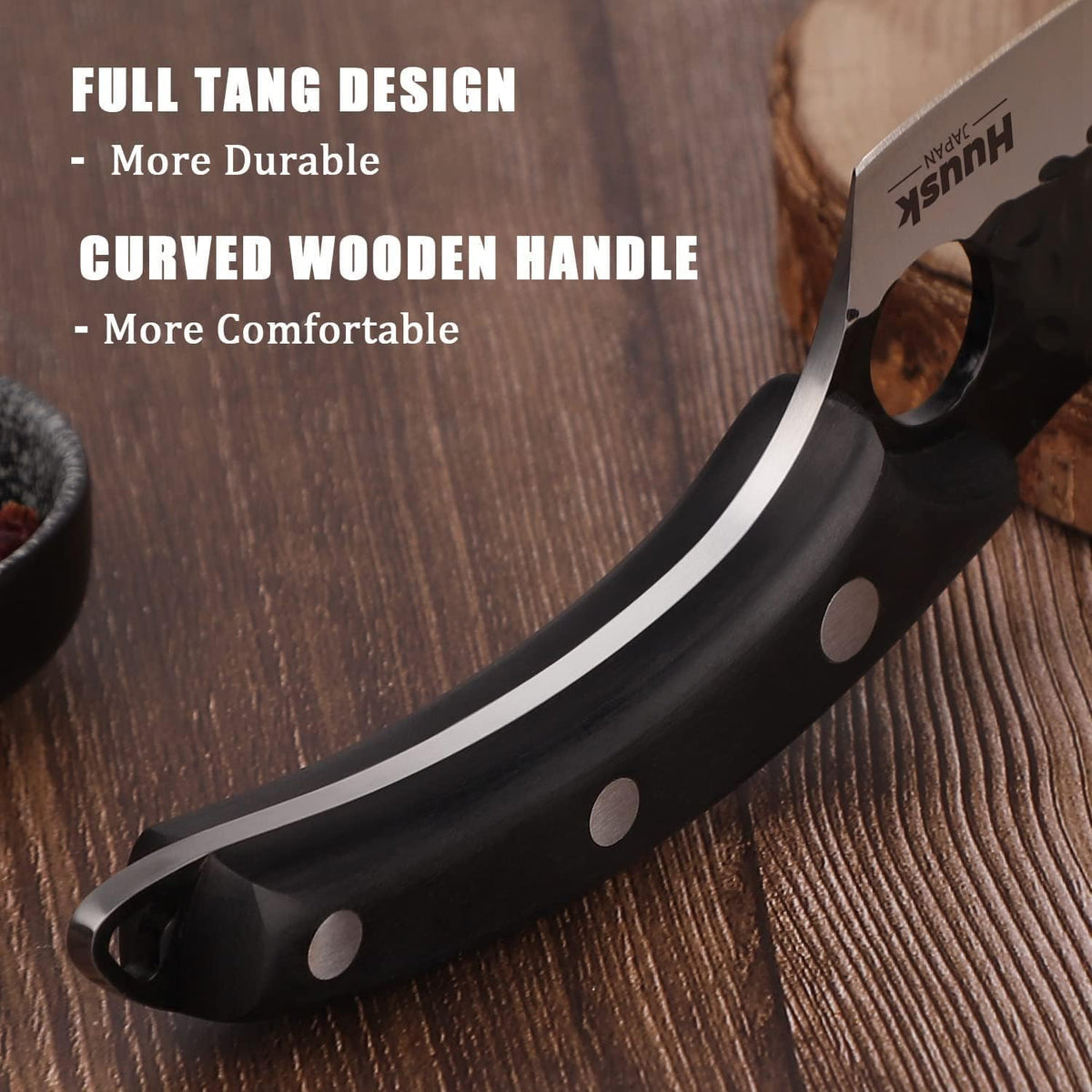 Huusk Japan Ulu Knife with Sheath - Knives for BBQ | Hand Forged Caveman Ultimo Knife, Full Tang Wooden Handle, Gift Box, for Vegetables, Fruit, Pizza
