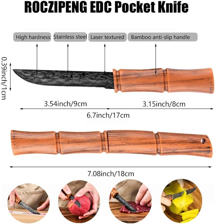 2-Piece Paring Knives with Cover, 3.54" Bamboo Shaped Portable Fruit Knives with Sheath, Tea Needle Knife with Stylish Laser Pattern Ideal,for Home/Parties/Camping
