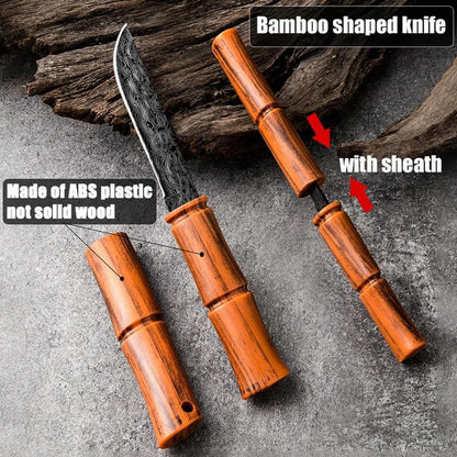 2-Piece Paring Knives with Cover, 3.54" Bamboo Shaped Portable Fruit Knives with Sheath, Tea Needle Knife with Stylish Laser Pattern Ideal,for Home/Parties/Camping