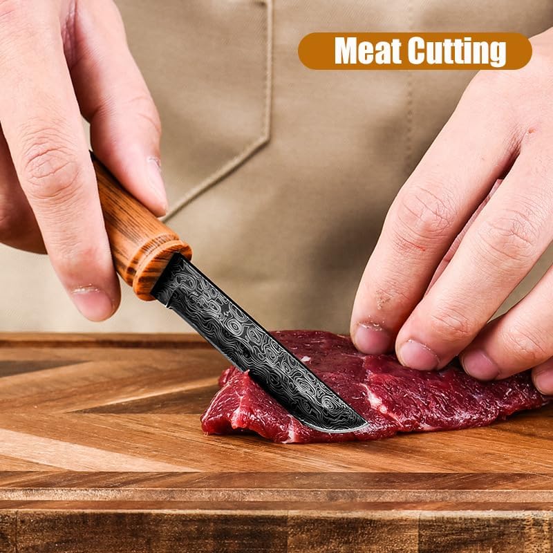 2-Piece Paring Knives with Cover, 3.54" Bamboo Shaped Portable Fruit Knives with Sheath, Tea Needle Knife with Stylish Laser Pattern Ideal,for Home/Parties/Camping