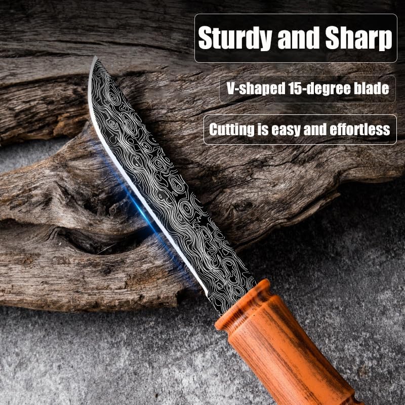 2-Piece Paring Knives with Cover, 3.54" Bamboo Shaped Portable Fruit Knives with Sheath, Tea Needle Knife with Stylish Laser Pattern Ideal,for Home/Parties/Camping