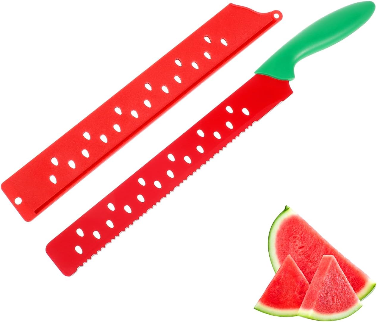 Watermelon Knife with Sleeve Serrated Watermelon Cutter: Multifunctional Long Melon Slicer Fruit Knife for Lettuce Melon Bread Cake Vegetables Home Restaurant Picnic Summer Camping Party