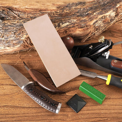 205H Double-Sided Leather Strop 13.2" x 2.4" Kit, Genuine Cowhide Stropping Block with 2 oz Polishing Compound & Angle Guide, Knife Strop for Honing Knives, Tools, Gifts for Men