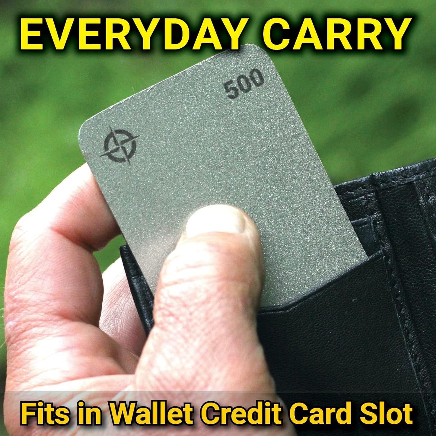 Tiny Survival KNIFE & TOOL Sharpener KIT - Ultimate 4-IN-1 EDC KIT: Double-Sided, Dual Grit, Credit Card Diamond Pocket Field Sharpening Stone DWS + Mini Strop + Stropping Compound + Grip Matt - GIFT