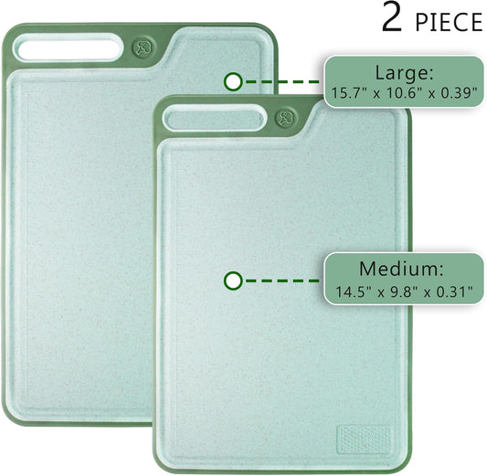 Cutting Boards for Kitchen,Large Cutting Board Set of 2,Non-Slip Cutting Board with Dandle and Juice Groovenon,Dishwasher Safe Cutting Boards (Green)