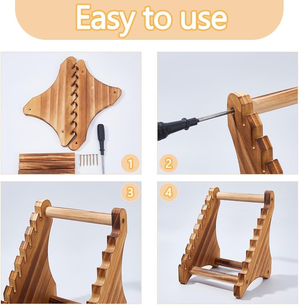1Set 8-Tier Knife Block Wood Knife Display Stands BurlyWood Knifes Holder Wooden Knifes Display Case 6.69x6.5x8.46 Inch Wood Kitchen Rack for Home Decor