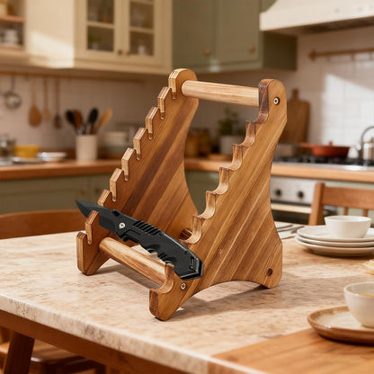 1Set 8-Tier Knife Block Wood Knife Display Stands BurlyWood Knifes Holder Wooden Knifes Display Case 6.69x6.5x8.46 Inch Wood Kitchen Rack for Home Decor